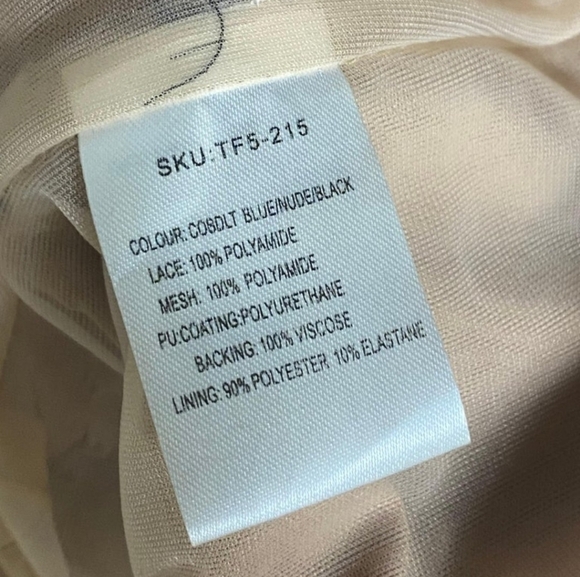 THREE Floor Nude Mesh and Blue Lace Mini Evening Dress - Picture 6 of 6